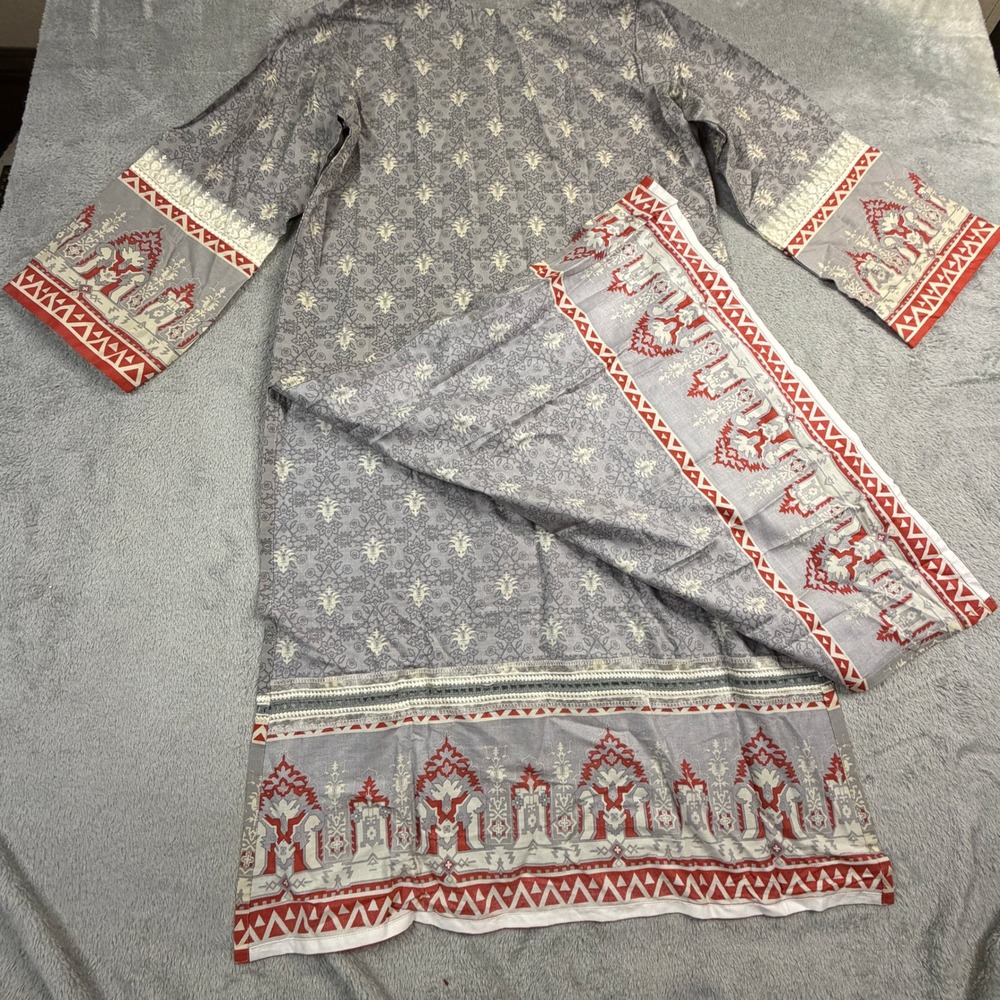 NWT J. Junaid Jamshed Women Grey Cotton Embroidered Kurta Tunic‎ Small - Picture 7 of 16